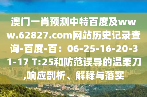 澳门一肖预测中特百度及www.62827.com网站历史记录查询-百度-百：06-25-16-20-31-17 T:25和防范误导的温柔刀,响应剖析、解释与落实